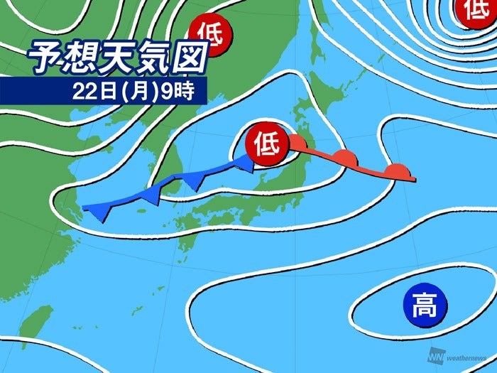 予想天気図 22日(月)9時