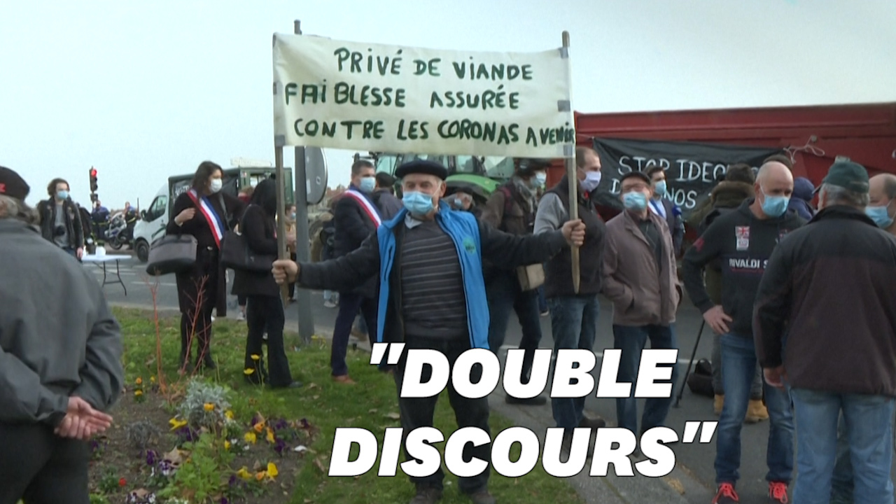 Contre le menu unique sans viande à Lyon, des agriculteurs manifestent