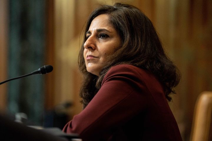 Neera Tanden, President Joe Biden's nominee for director of the Office of Management and Budget, testifies during a Senate Budget Committee hearing on Feb 10. 