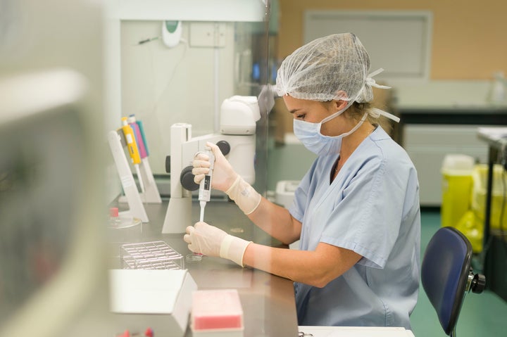 A lab technician prepares dishes for IVF in Nice, France.