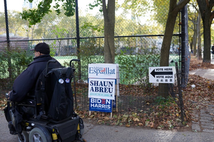 A New York voter heads to the polls on Election Day, Nov. 3, 2020.