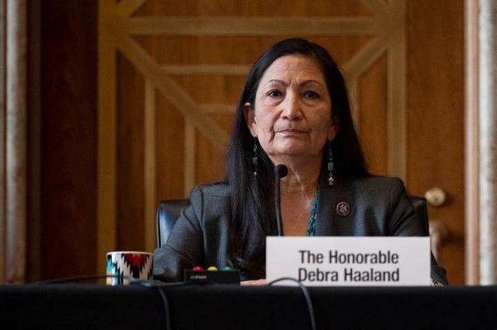 Rep. Deb Haaland (D-N.M.) speaks Tuesday during the Senate Committee on Energy and Natural Resources hearing on her nominatio