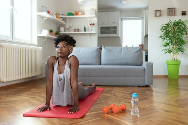 Woman working out at home