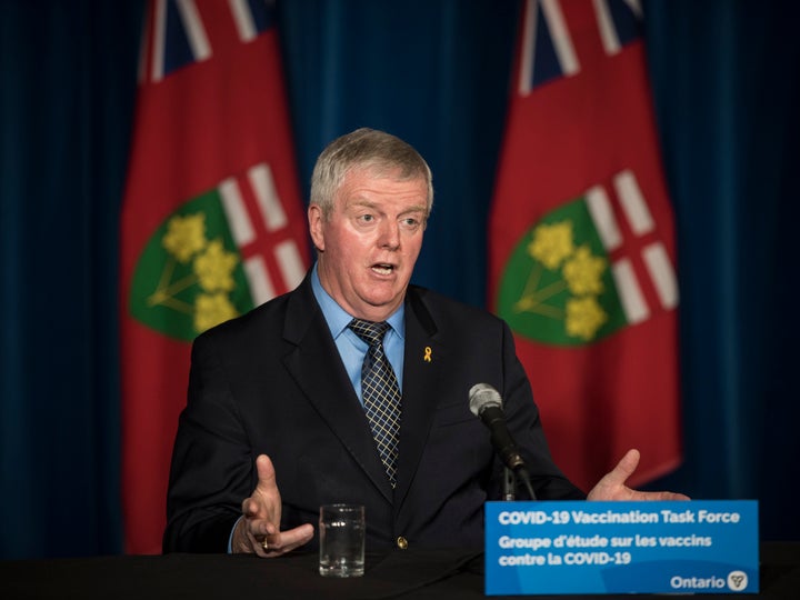 Retired Gen. Rick Hillier, chair of Ontario's COVID-19 Vaccine Distribution Task Force, responds to a question during a press conference in Toronto on Dec. 11, 2020.