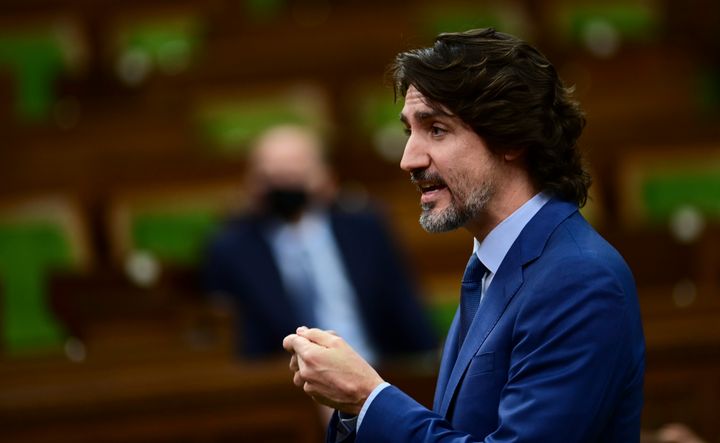 Prime Minister Justin Trudeau rises during question period in the House of Commons on Feb. 17, 2021.