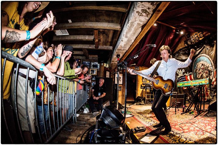 In this handout photo provided by MPL Communications, Sir Paul McCartney performs at a sold out show during the "One On One" tour at Pappy and Harriet's Pioneertown Palace on October 13, 2016 in Pioneertown, California. 