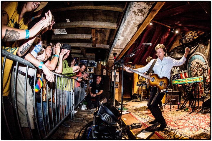 In this handout photo provided by MPL Communications, Sir Paul McCartney performs at a sold out show during the "One On One" tour at Pappy and Harriet's Pioneertown Palace on October 13, 2016 in Pioneertown, California. 