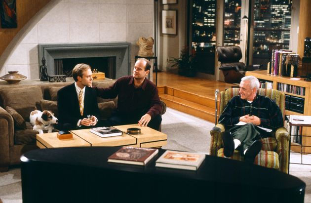 Kelsey on set with David Hyde Pierce and the late John Mahoney