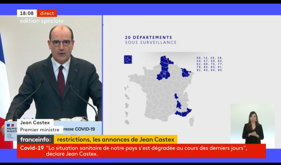 Castex pointe 20 départements en "surveillance renforcée" Covid