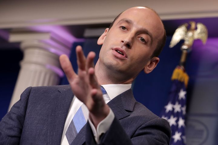 Stephen Miller talks to reporters about President Donald Trump's support for creating a "merit-based immigration system" at the White House on Aug. 2, 2017.