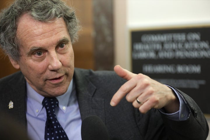 Sen. Sherrod Brown (D-Ohio) speaks to members of the media, March 12, 2020.