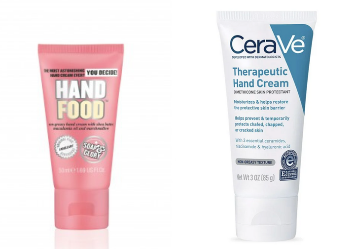 <a href="https://go.skimresources.com/?id=38395X987171&xs=1&xcust=handlotions-KristenAiken-101221-&url=https%3A%2F%2Fwww.ulta.com%2Fp%2Foriginal-pink-hand-food-hand-cream-xlsImpprod12831247%3Fsku%3D2293438%26cmpid%3DPS_Non%21google%21Product_Listing_Ads%26cagpspn%3Dpla%26CATCI%3Dpla-1211557325212%26CAAGID%3D122094612927%26CAWELAID%3D330000200000344944%26CATARGETID%3D330000200002744335%26CADevice%3Dc%26gclid%3DCj0KCQjwwY-LBhD6ARIsACvT72PRLcOJ2ZKz6Y0wfHPkwgUm6k6f0-Ow95fHD3x1gTp2yJA5dalAjKQaAthrEALw_wcB" target="_blank" role="link" rel="sponsored" class=" js-entry-link cet-external-link" data-vars-item-name="Soap & Glory’s Hand Food Cream" data-vars-item-type="text" data-vars-unit-name="603801bac5b60f03d9b337b0" data-vars-unit-type="buzz_body" data-vars-target-content-id="https://go.skimresources.com/?id=38395X987171&xs=1&xcust=handlotions-KristenAiken-101221-&url=https%3A%2F%2Fwww.ulta.com%2Fp%2Foriginal-pink-hand-food-hand-cream-xlsImpprod12831247%3Fsku%3D2293438%26cmpid%3DPS_Non%21google%21Product_Listing_Ads%26cagpspn%3Dpla%26CATCI%3Dpla-1211557325212%26CAAGID%3D122094612927%26CAWELAID%3D330000200000344944%26CATARGETID%3D330000200002744335%26CADevice%3Dc%26gclid%3DCj0KCQjwwY-LBhD6ARIsACvT72PRLcOJ2ZKz6Y0wfHPkwgUm6k6f0-Ow95fHD3x1gTp2yJA5dalAjKQaAthrEALw_wcB" data-vars-target-content-type="url" data-vars-type="web_external_link" data-vars-subunit-name="article_body" data-vars-subunit-type="component" data-vars-position-in-subunit="11">Soap & Glory’s Hand Food Cream</a> and<a href="https://amzn.to/30msEEB" target="_blank" role="link" rel="sponsored" class=" js-entry-link cet-external-link" data-vars-item-name=" CeraVe’s Therapeutic Hand Cream" data-vars-item-type="text" data-vars-unit-name="603801bac5b60f03d9b337b0" data-vars-unit-type="buzz_body" data-vars-target-content-id="https://amzn.to/30msEEB" data-vars-target-content-type="url" data-vars-type="web_external_link" data-vars-subunit-name="article_body" data-vars-subunit-type="component" data-vars-position-in-subunit="12"> CeraVe’s Therapeutic Hand Cream</a>