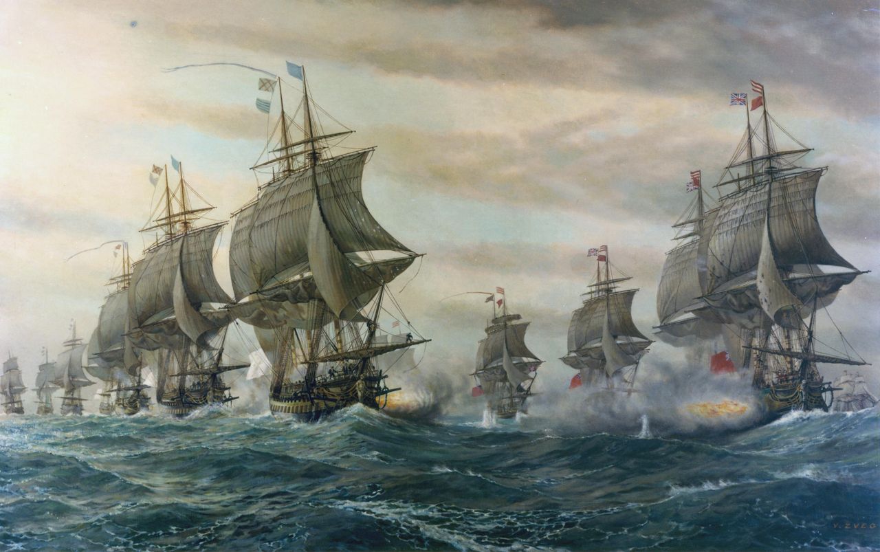 Η ναυμαχία στον Κόλπο Chesapeake. Στ΄αριστερά οι δυνάμεις των Γάλλων.