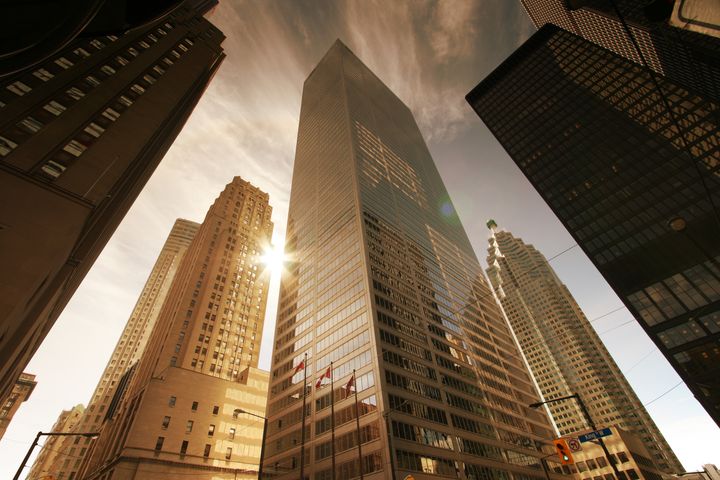 The headquarters of CIBC in downtown Toronto, with a TD Canada Trust tower and the RBC complex on the right.