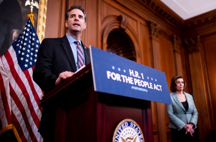 Rep. John Sarbanes (D-Md.) speaks at the event in the Capitol to mark one year since passage of H.R. 1, the For The People Act of 2019 on March 10, 2020.