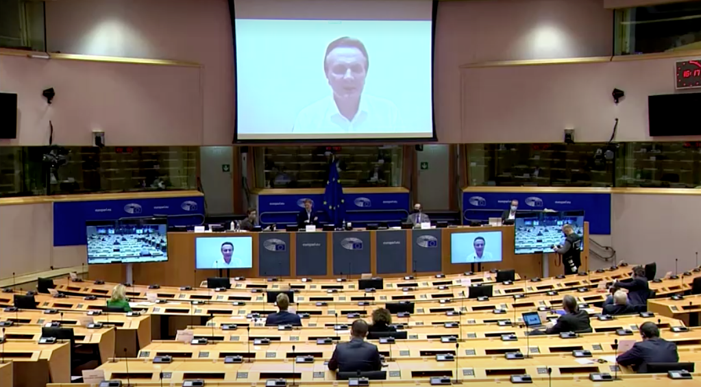 AstraZeneca CEO Pascal Soriot addressing members of the European parliament on Thursday, February 25, 2021.