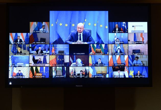 European Council President Charles Michel chairs a video conference of EU leaders on Friday.