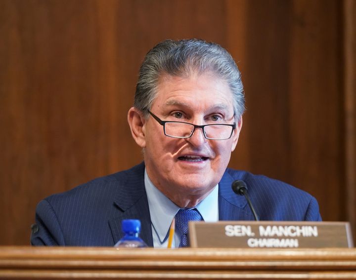 Sen. Joe Manchin, (D-W.Va.), chairman of the Senate Committee on Energy and Natural Resources, gives opening remarks at the confirmation hearing of Rep. Debra Haaland, (D-N.M.), President Joe Biden's nominee for secretary of the Interior on Feb. 24.