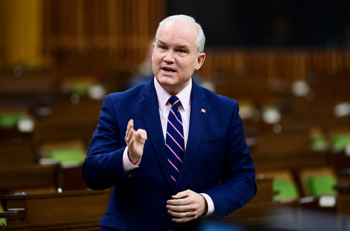 Conservative Leader Erin O'Toole rises during question period in the House of Commons on Parliament Hill in Ottawa on Feb. 24, 2021.