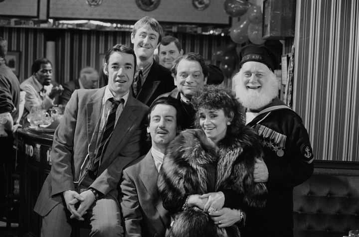 The cast during filming for the 1988 Christmas special of Only Fools and Horses