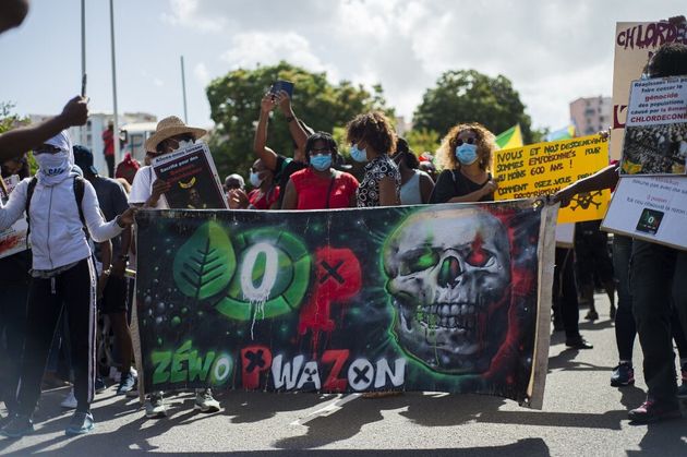 En Martinique, le scandale du chlordécone et la menace d'une prescription mobilise (Photo prise à Fort-de-France, lors de la manifestation du 27 février 2021)