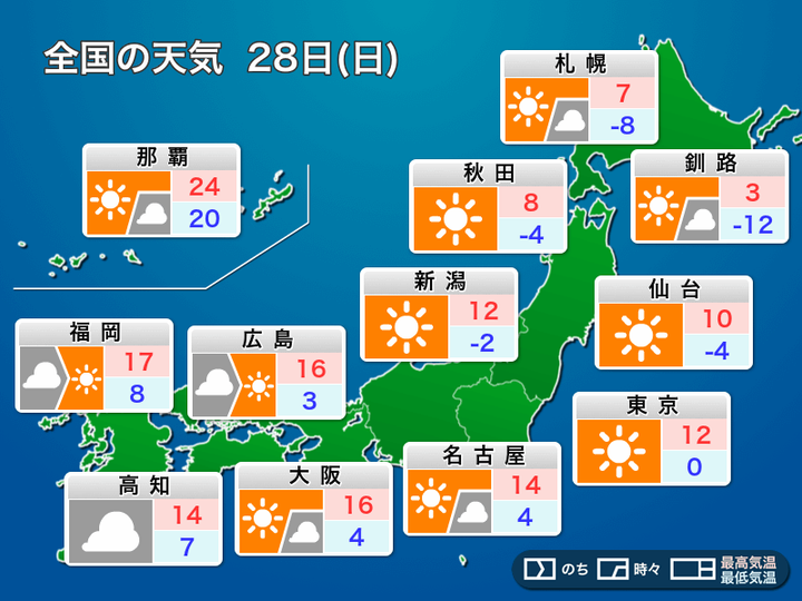 全国の天気 28日（日）