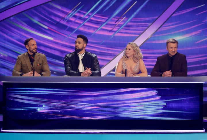 Jason with Dancing On Ice judges Ashley Banjo, Jayne Torvill and Christopher Dean