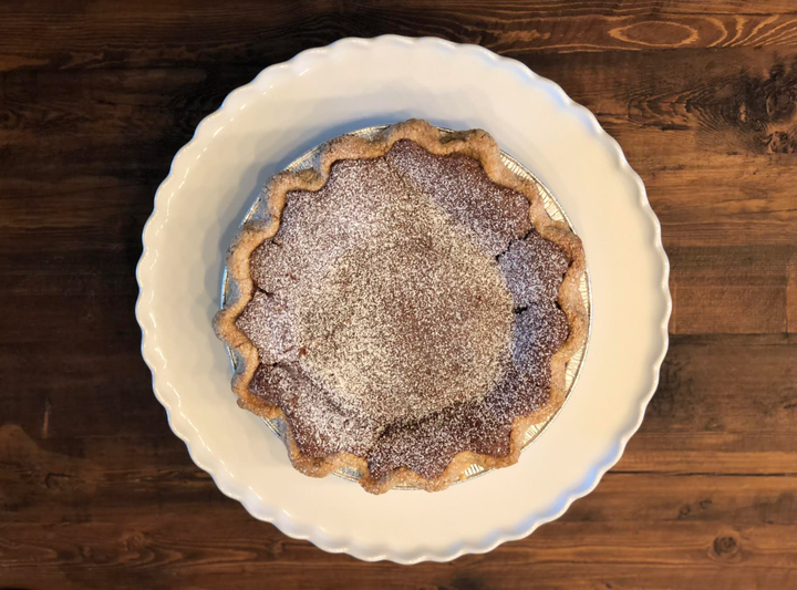 The chocolate chess pie gifted to the author by a friend.