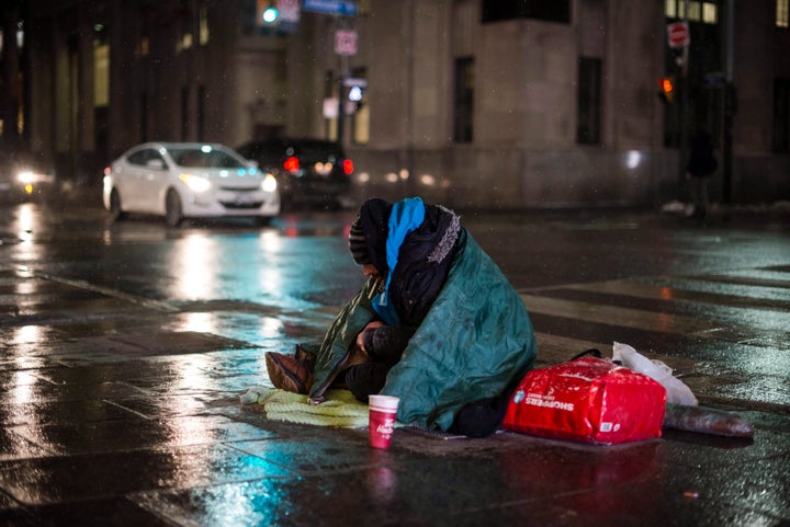 A homeless person in downtown Toronto, on Jan. 3, 2018. The city will begin vaccinating its homeless population, including those living in shelters, from COVID-19 this week.