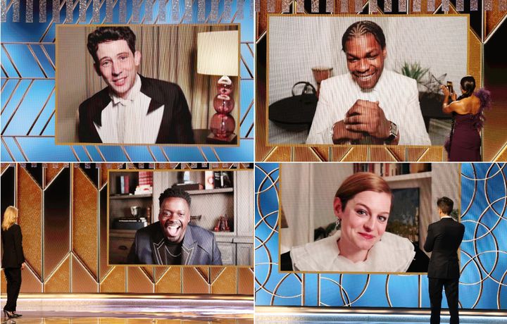 (Clockwise starting top-left) Josh O'Connor, John Boyega, Emma Corrin and Daniel Kaluuya won awards at this year's Golden Globes