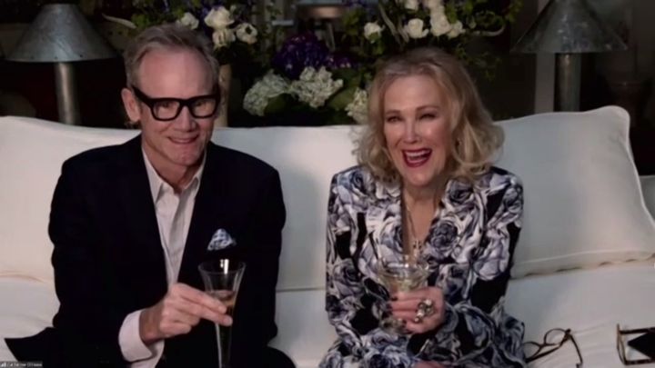 Catherine O'Hara and her husband Bo Welch at the Golden Globes.