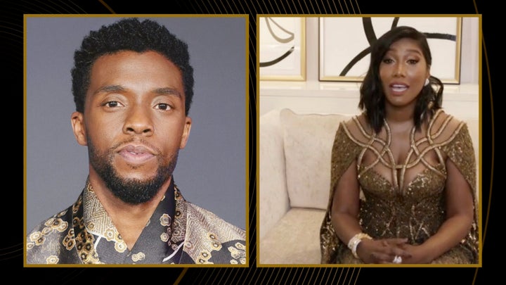 Simone Ledward Boseman accepts the award for Best Actor in a Motion Picture – Drama for “Ma Rainey’s Black Bottom” on behalf of Chadwick Boseman during the 78th Annual Golden Globe Awards broadcast on February 28, 2021.