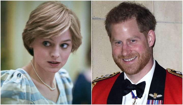 Emma Corrin as Princess Diana in The Crown and Prince Harry