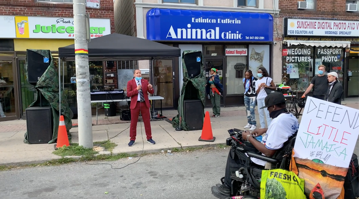 The writer, Vonny Sweetland, campaigning in Toronto.