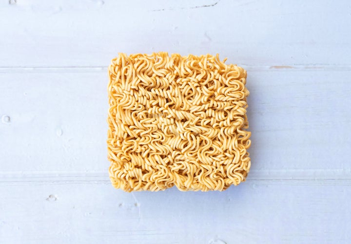 A package of ramen usually lists one serving as being just half of the "brick" of noodles.