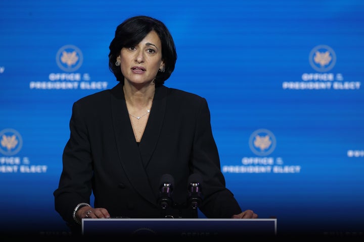 Dr. Rochelle Walensky, the head of the Centers for Disease Control and Preventing, speaks during a news conference in Decembe