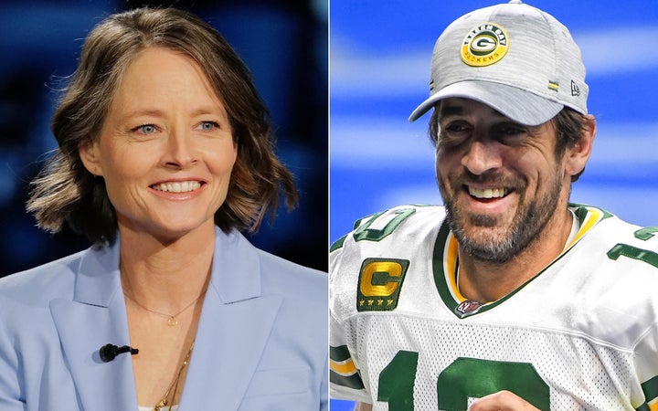 Actor Jodie Foster (left) continued her love fest with Green Bay Packers quarterback Aaron Rodgers on Sunday when she gave hi