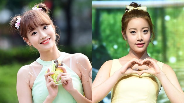 에이프릴 나은(좌)과 전 멤버 현주