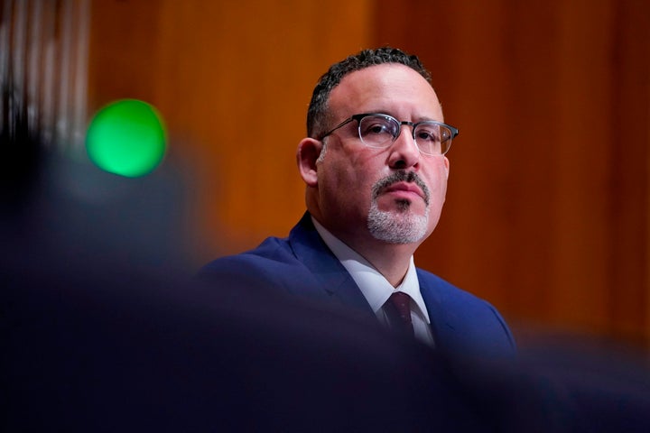 Miguel A. Cardona at his confirmation hearing to be secretary of education. He officially took on the role Tuesday. 