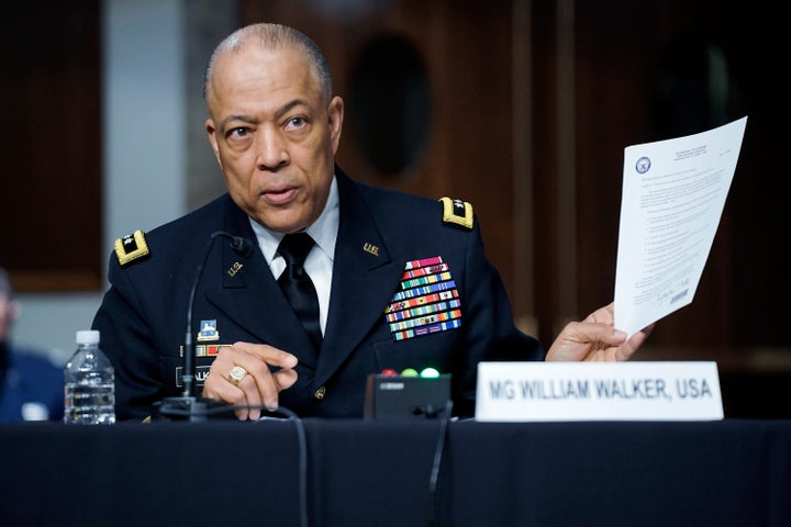 Army Maj. Gen. William Walker, commanding general of the District of Columbia National Guard, speaks Wednesday during a Senate hearing about the riot at the U.S. Capitol on Jan. 6.