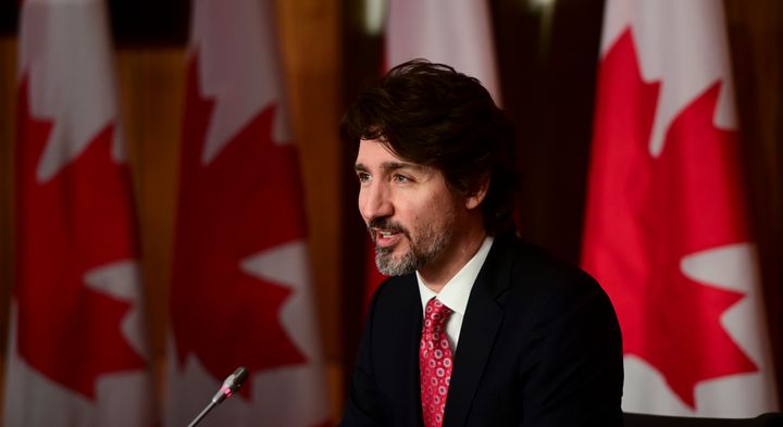 Prime Minister Justin Trudeau holds a press conference in Ottawa on Feb. 26, 2021.
