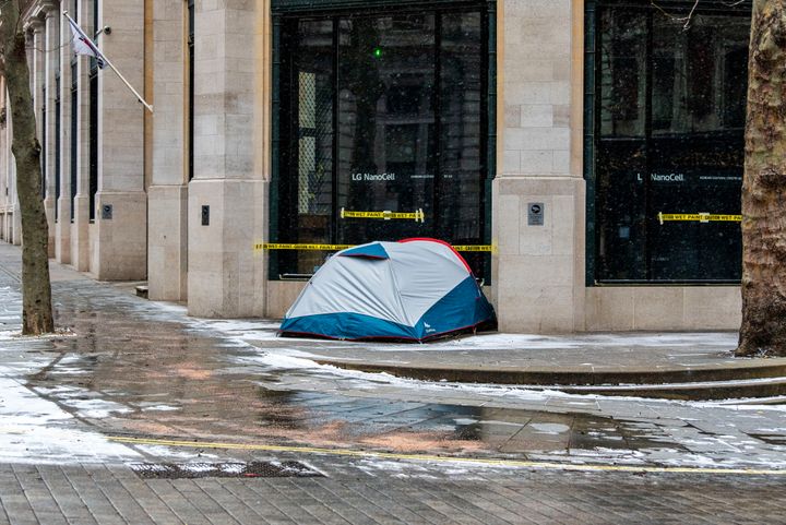 A tent on the streets of London during the Covid pandemic.