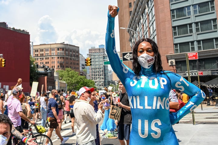 Singer Mila Jam demonstrating in New York in 2020.&nbsp;&nbsp;