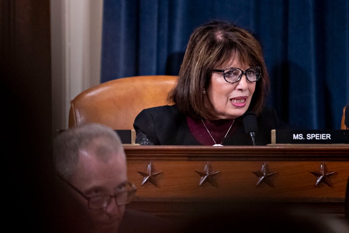 Representative Jackie Speier, a Democrat from California, questions witnesses during a House Intelligence Committee impeachment inquiry hearing on Capitol Hill November 21, 2019, in Washington, D.C.