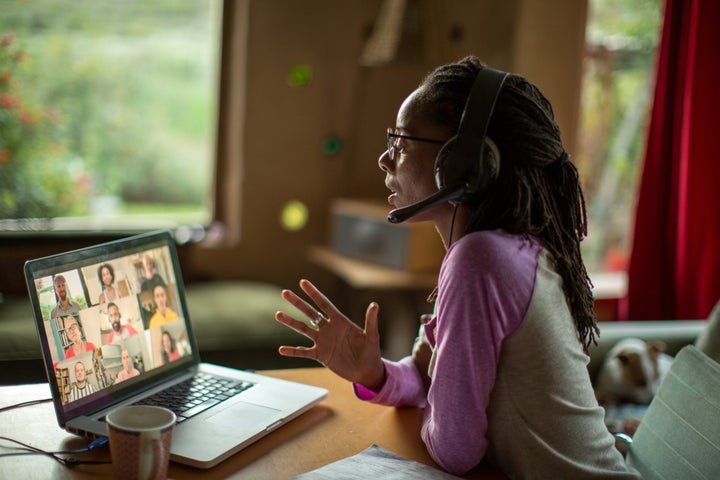 Woman working at home.