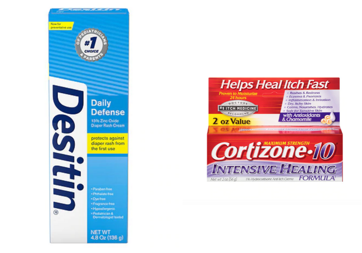 <strong><a href="https://www.walgreens.com/store/c/desitin-rapid-relief/ID=prod6249640-product" target="_blank" role="link" class=" js-entry-link cet-external-link" data-vars-item-name="Desitin Daily Defense Cream" data-vars-item-type="text" data-vars-unit-name="60414c96c5b6429d08321a1c" data-vars-unit-type="buzz_body" data-vars-target-content-id="https://www.walgreens.com/store/c/desitin-rapid-relief/ID=prod6249640-product" data-vars-target-content-type="url" data-vars-type="web_external_link" data-vars-subunit-name="article_body" data-vars-subunit-type="component" data-vars-position-in-subunit="10">Desitin Daily Defense Cream</a>, $6.99;</strong><strong><a href="https://www.walgreens.com/store/c/cortizone-10-intensive-healing-formula-1-hydrocortisone-anti-itch-creme/ID=prod3908444-product" target="_blank" role="link" class=" js-entry-link cet-external-link" data-vars-item-name="Cortizone 10 Intensive Healing Hydrocortisone Anti-Itch Creme" data-vars-item-type="text" data-vars-unit-name="60414c96c5b6429d08321a1c" data-vars-unit-type="buzz_body" data-vars-target-content-id="https://www.walgreens.com/store/c/cortizone-10-intensive-healing-formula-1-hydrocortisone-anti-itch-creme/ID=prod3908444-product" data-vars-target-content-type="url" data-vars-type="web_external_link" data-vars-subunit-name="article_body" data-vars-subunit-type="component" data-vars-position-in-subunit="11">Cortizone 10 Intensive Healing Hydrocortisone Anti-Itch Creme</a>, $6.99</strong>