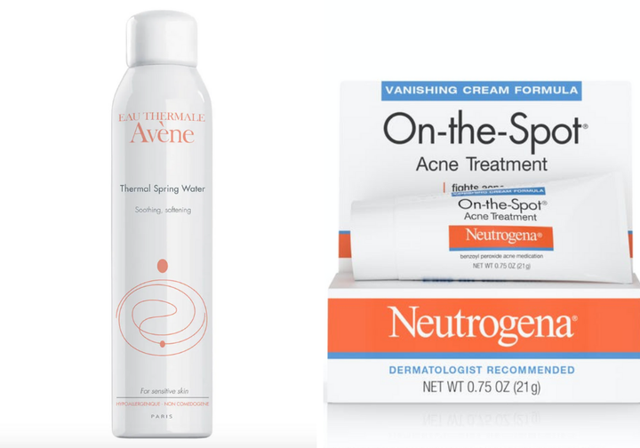 Avène Thermal Spring Water, 18.50;Neutrogena On-the-Spot Acne Treatment, $8.79