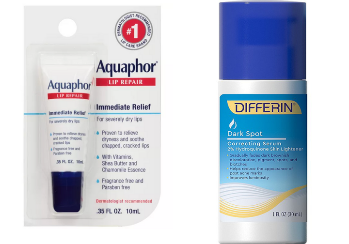 Aquaphor Immediate Relief Lip Repair Balm, $3.99;Differin Dark Spot Correcting Serum, $21.99