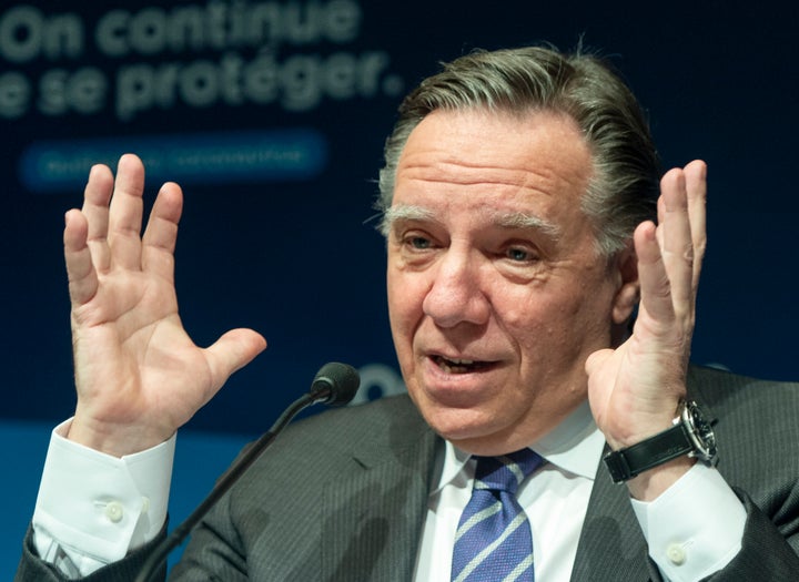 Quebec Premier Francois Legault speaks to the media at the COVID-19 press briefing on Wednesday.