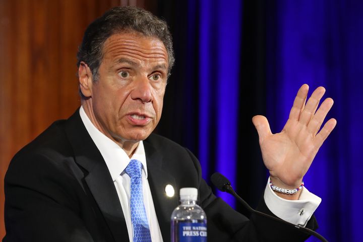 New York Gov. Andrew Cuomo holds a news conference at the National Press Club in Washington on May 27, 2020, following a closed-door meeting with President Donald Trump at the White House.